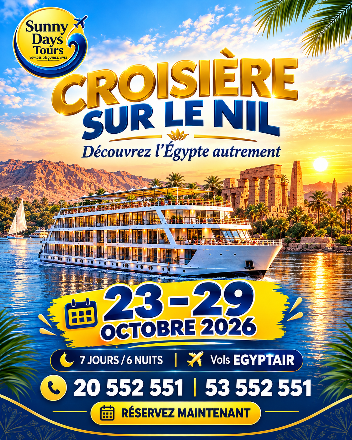 Offre Croisière sur le Nil du 23 au 29 octobre 2026